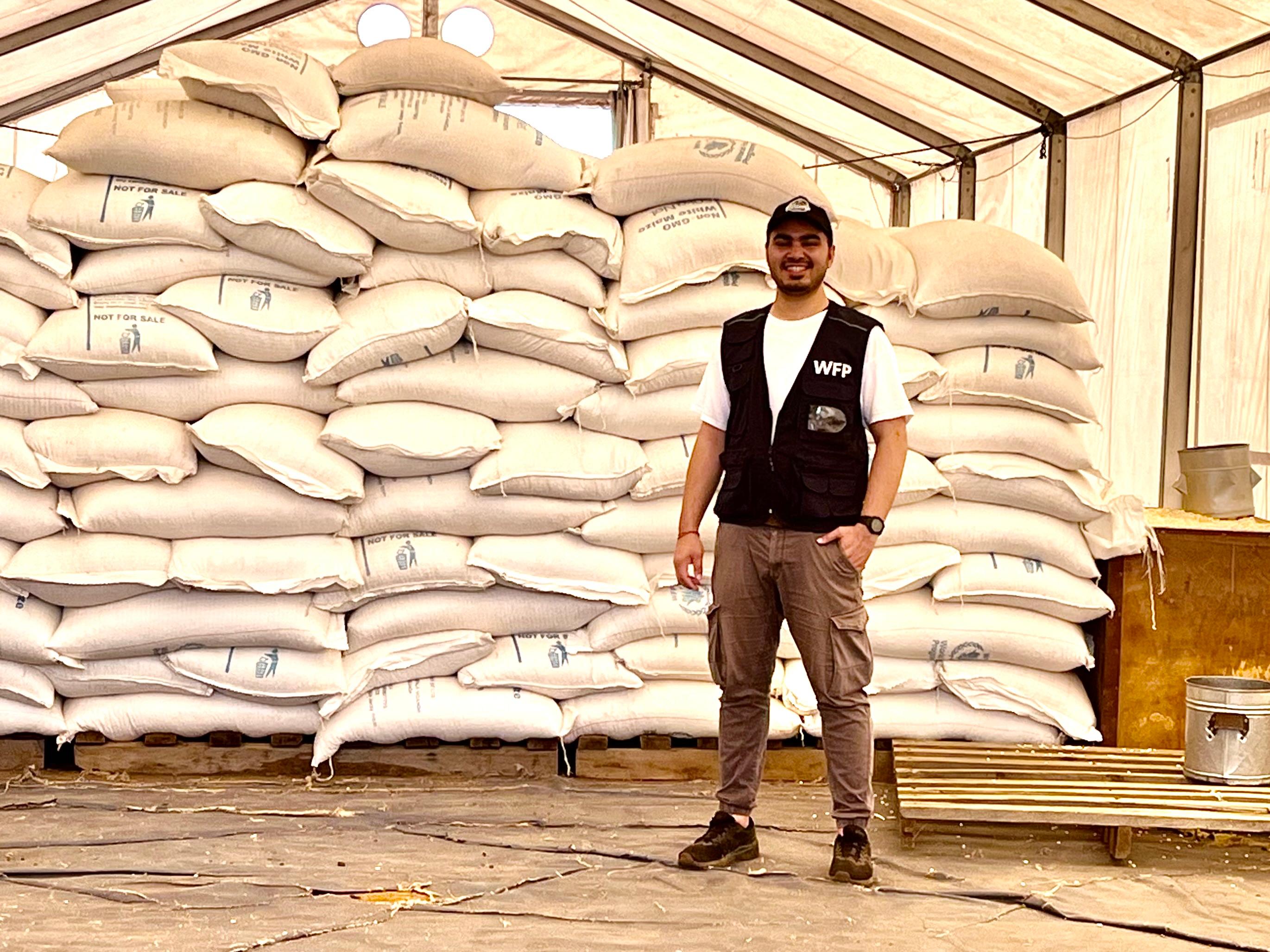 Kush Thaker at a WFP food distribution site